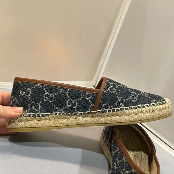 EUC Gucci Sz IT 39.5/US 8.5 GG Blue Denim Leather Espadrilles Flats Shoes Auth! - Picture 7 of 11